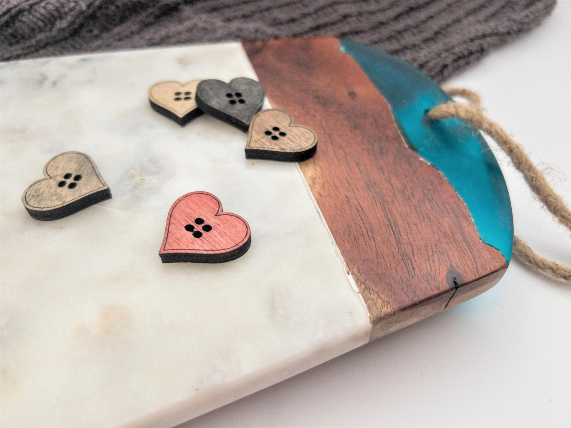 Custom Heart Shaped Wood Buttons