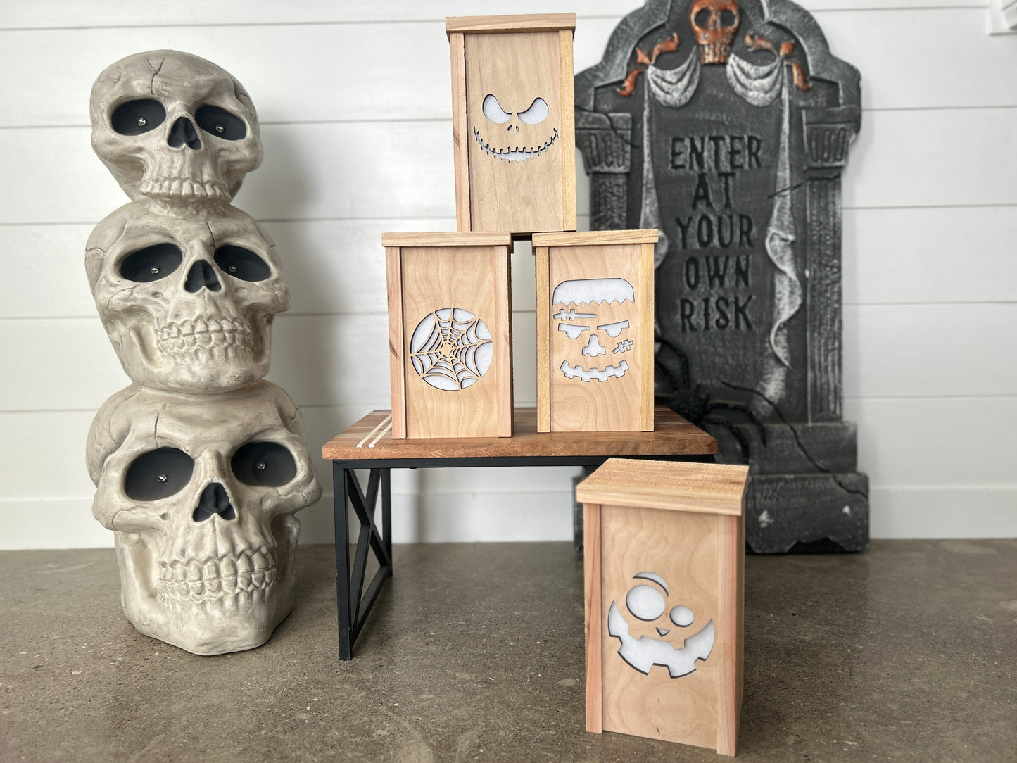 Cedar Halloween Lanterns with Changeable Faces