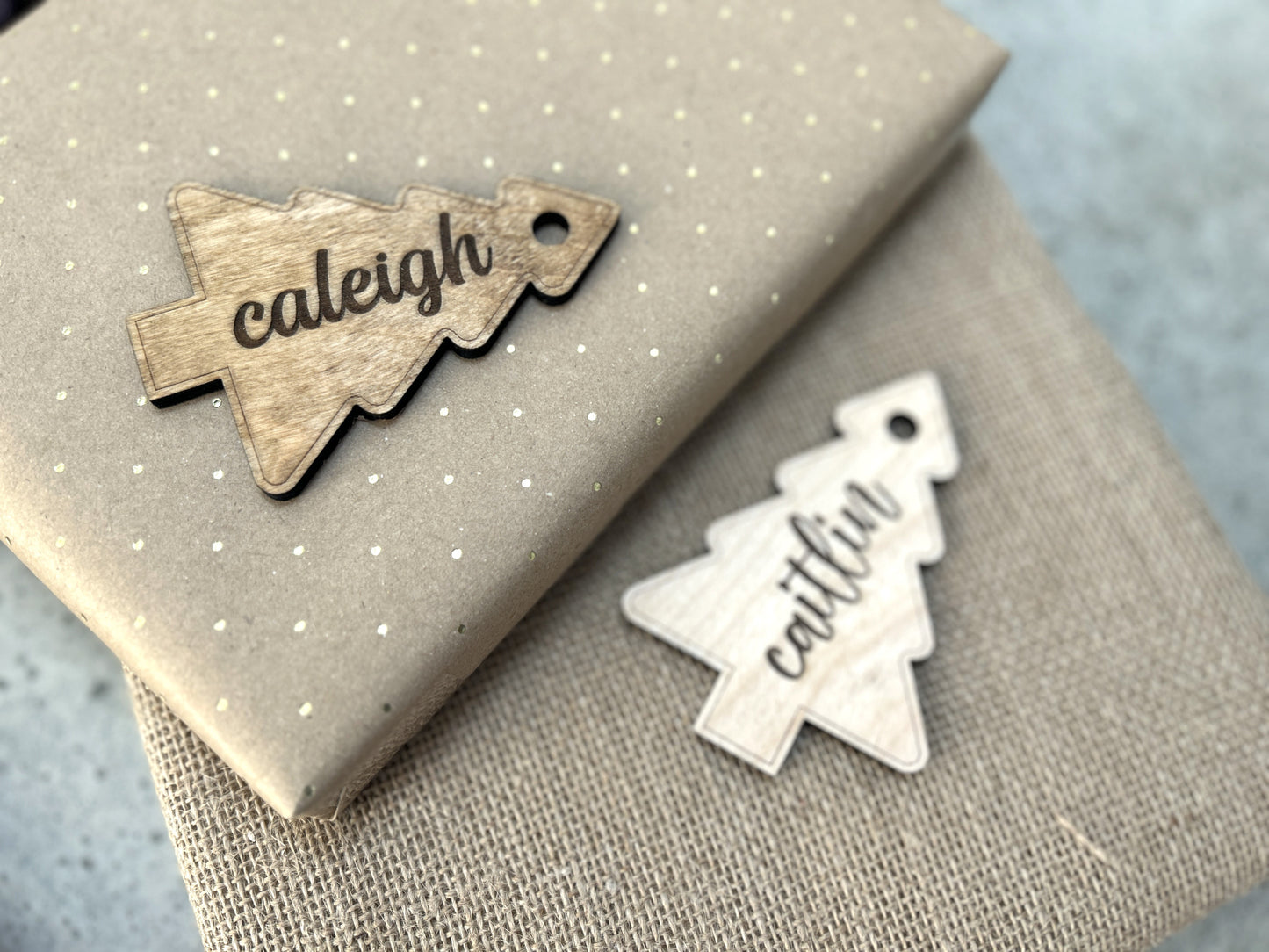 Engraved Christmas Tree Stocking Tags