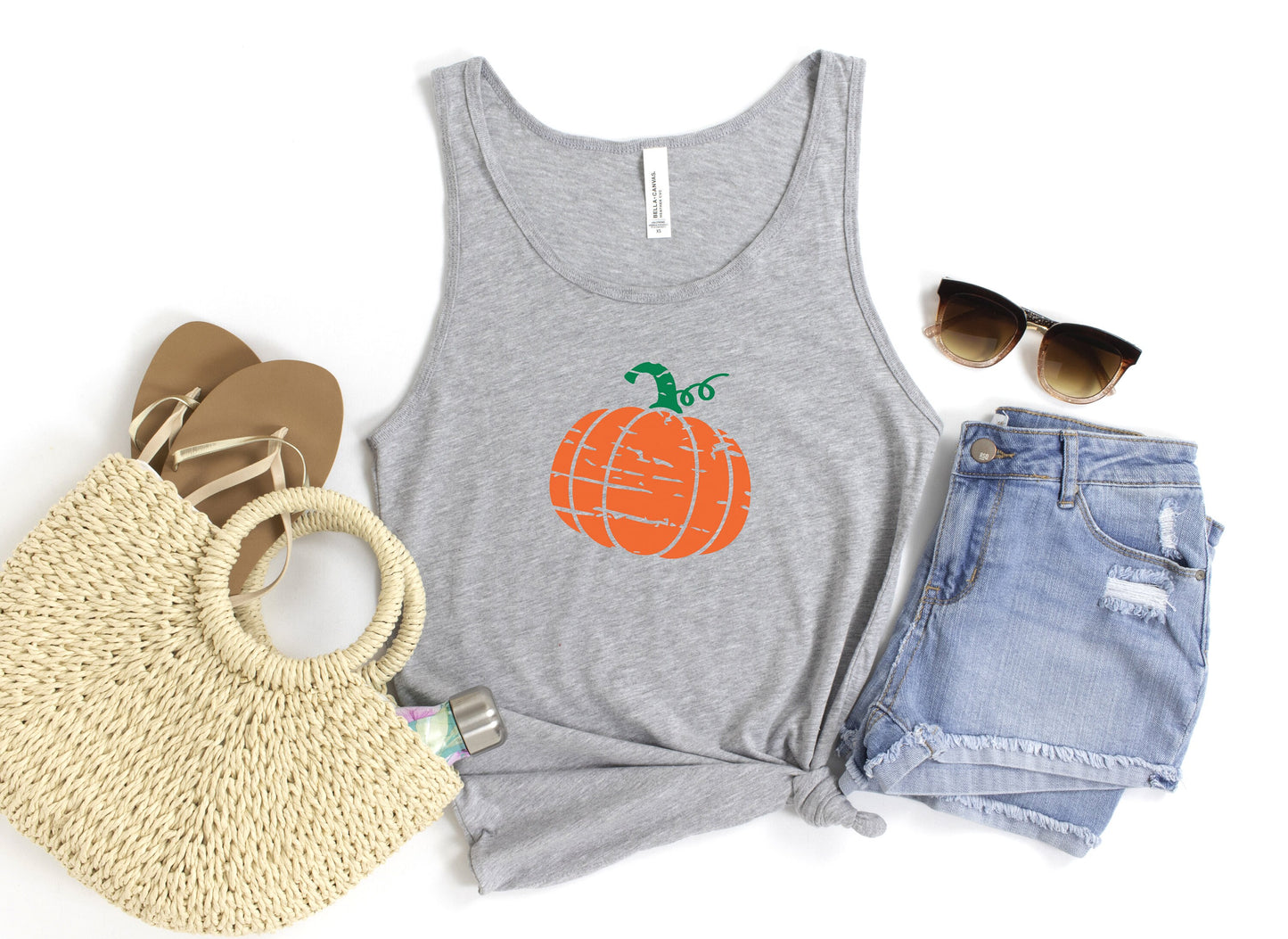 Distressed Pumpkin Tank Top