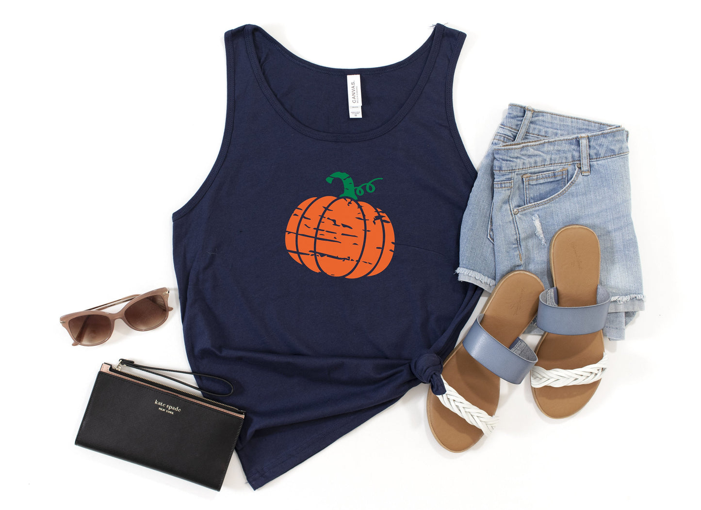 Distressed Pumpkin Tank Top