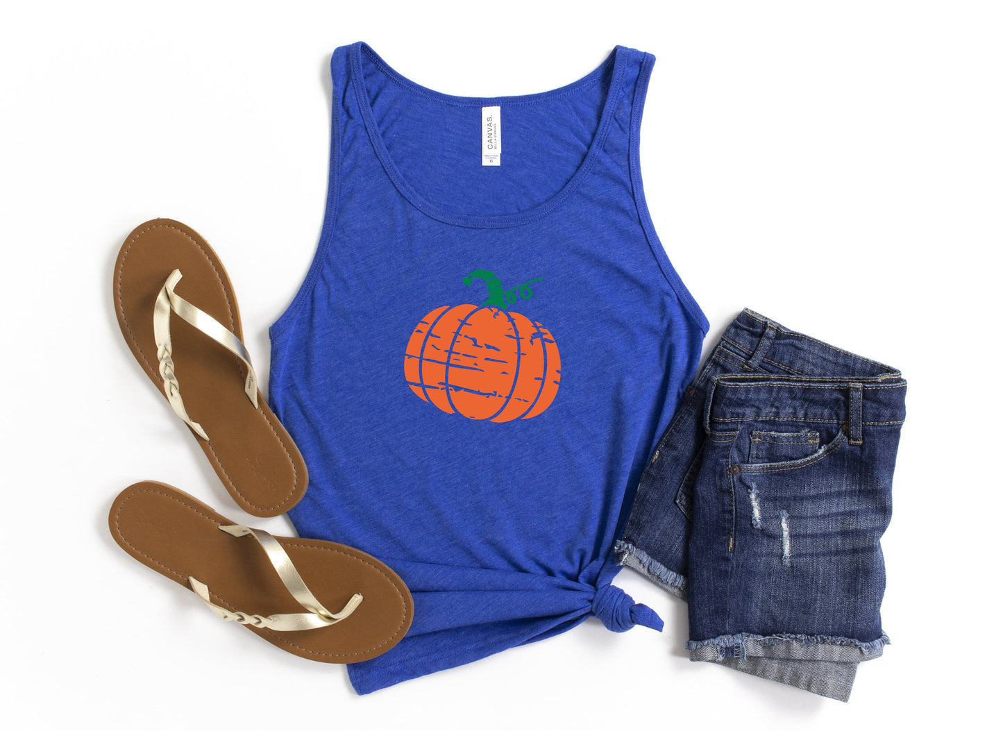 Distressed Pumpkin Tank Top