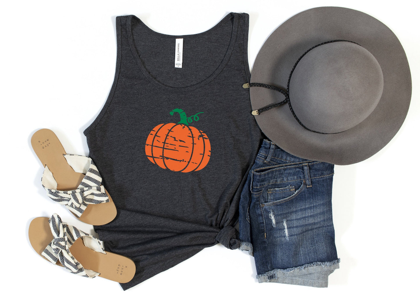 Distressed Pumpkin Tank Top