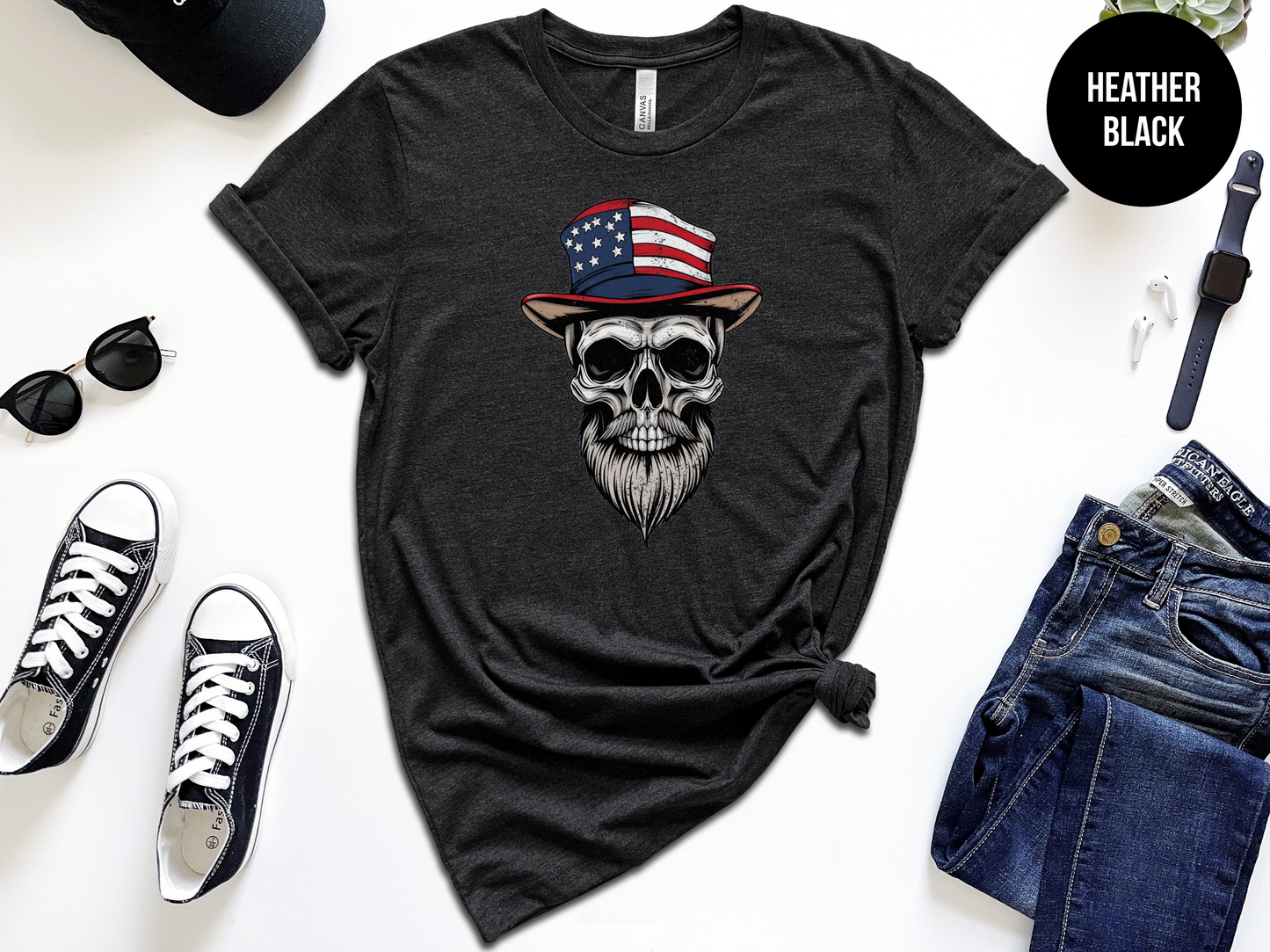 Bearded Skull with American Hat