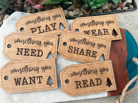 Something To Wear, Share, Read Wood Tag 6-pack