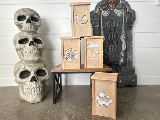 Cedar Halloween Lanterns with Changeable Faces